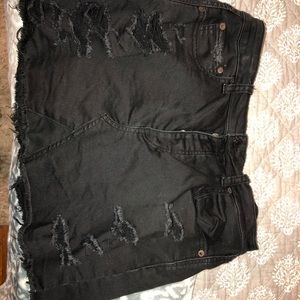 Black Mini Jean Ripped Skirt